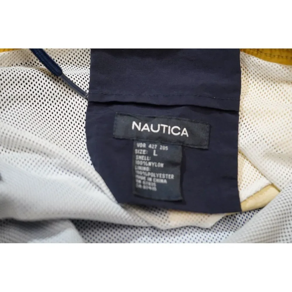 NAUTICA Mens Vintage Black Yellow Blue & White Color Block‎ Lined Swim Shorts L